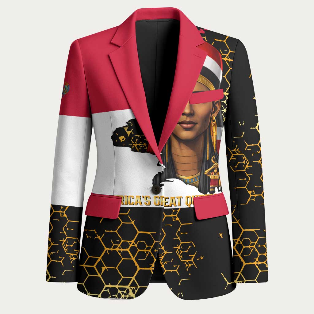 Hatshepsut Blazer with Royal Portrait, Pre-Colonial Empires Text and Red-Black Honeycomb - Wonder Print Shop