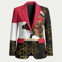 Hatshepsut Blazer with Royal Portrait, Pre-Colonial Empires Text and Red-Black Honeycomb - Wonder Print Shop