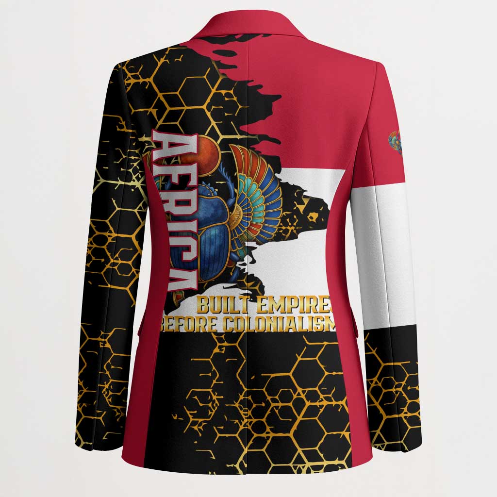 Hatshepsut Blazer with Royal Portrait, Pre-Colonial Empires Text and Red-Black Honeycomb - Wonder Print Shop