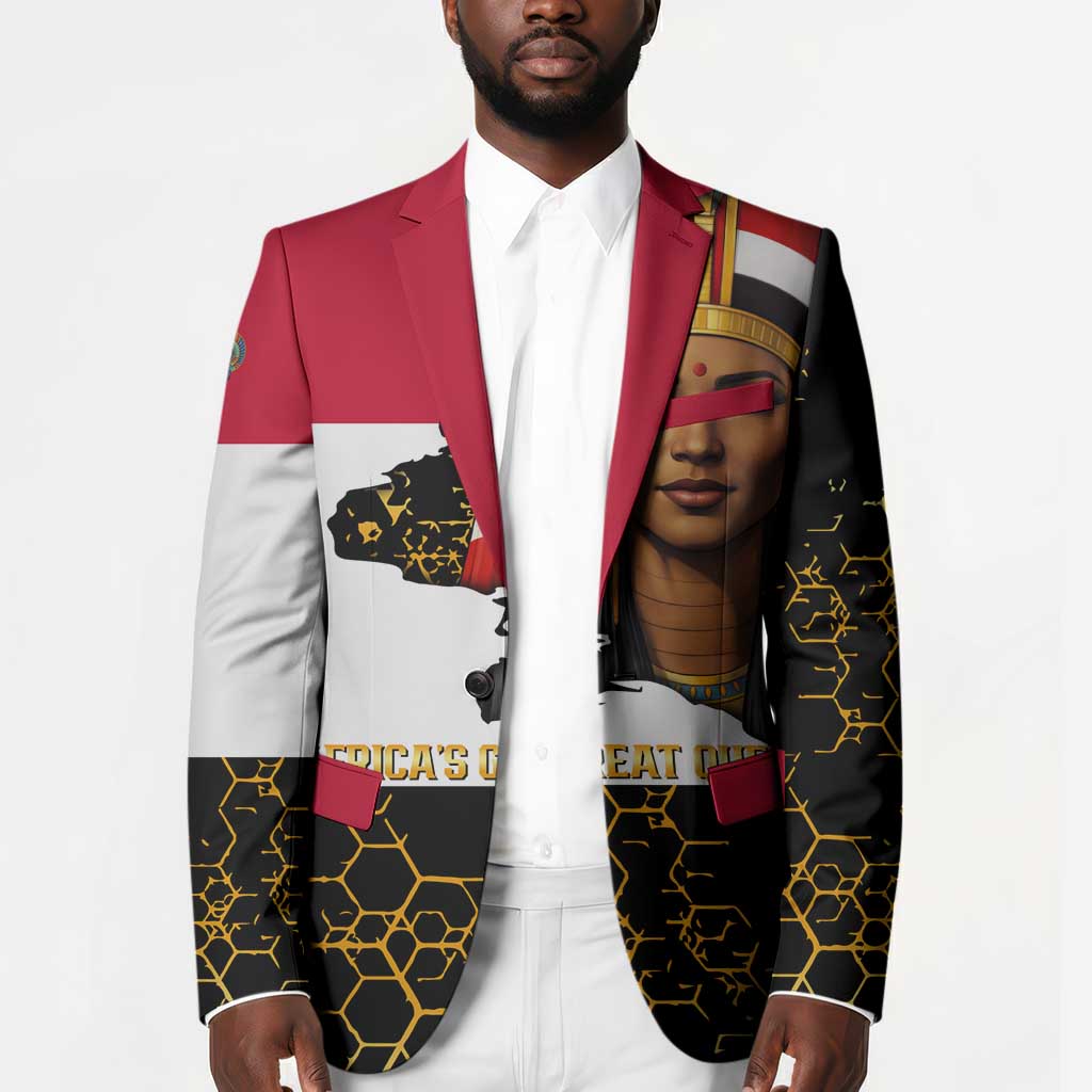 Hatshepsut Blazer with Royal Portrait, Pre-Colonial Empires Text and Red-Black Honeycomb - Wonder Print Shop