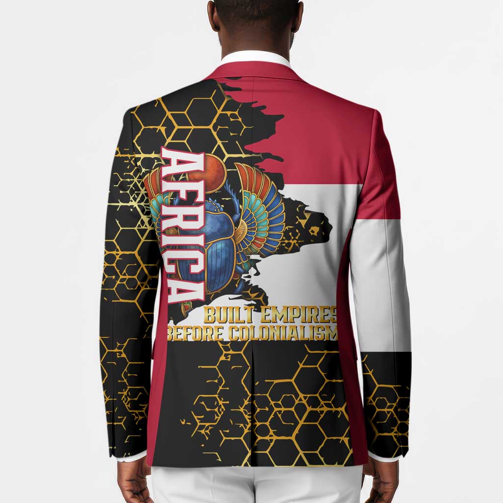 Hatshepsut Blazer with Royal Portrait, Pre-Colonial Empires Text and Red-Black Honeycomb - Wonder Print Shop