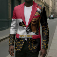 Hatshepsut Blazer with Royal Portrait, Pre-Colonial Empires Text and Red-Black Honeycomb - Wonder Print Shop
