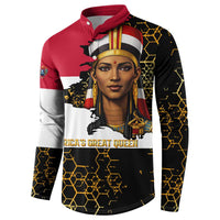 Hatshepsut Button Sweatshirt with Royal Portrait, Pre-Colonial Empires Text and Red-Black Honeycomb