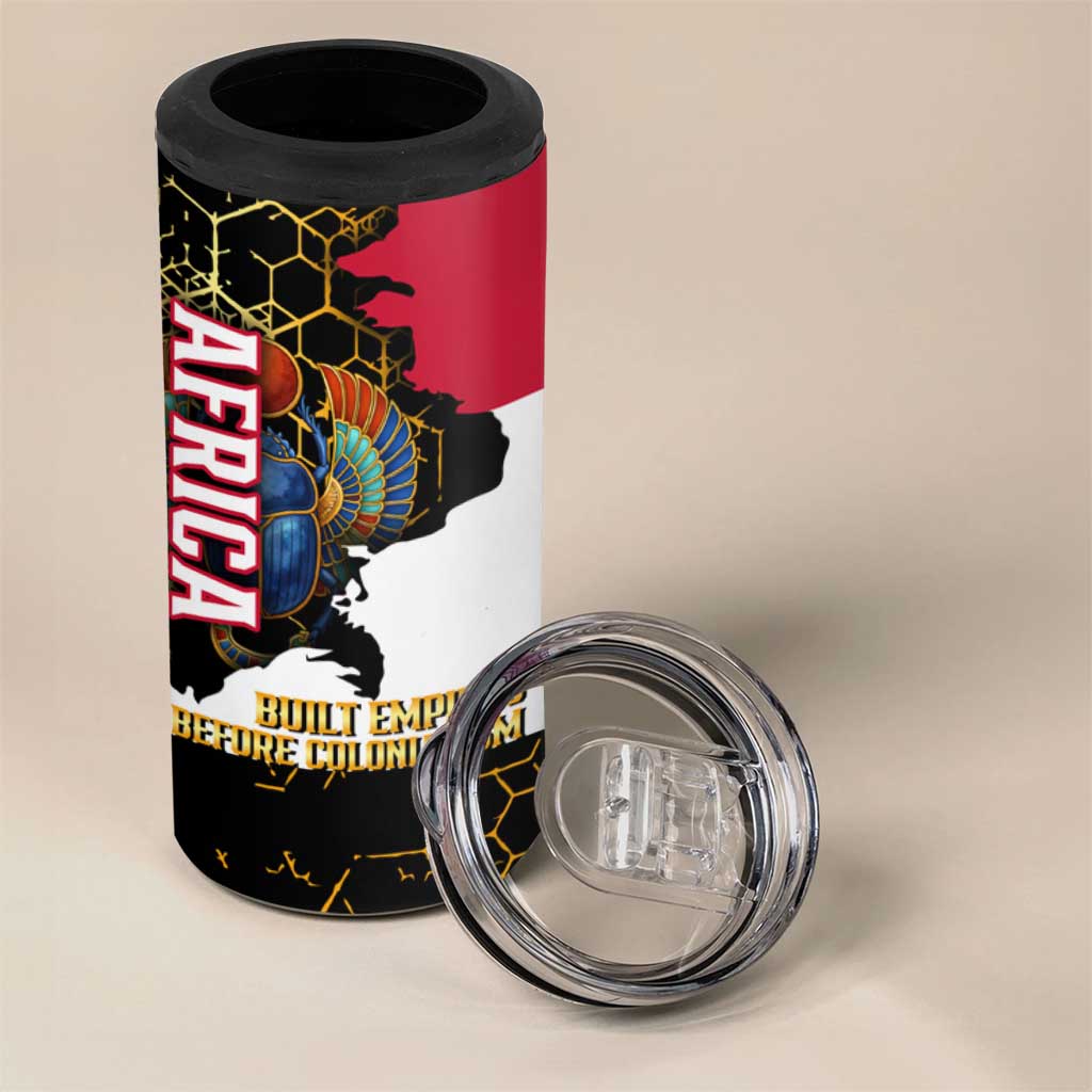 Hatshepsut 4 in 1 Can Cooler Tumbler with Royal Portrait, Pre-Colonial Empires Text and Red-Black Honeycomb - Wonder Print Shop