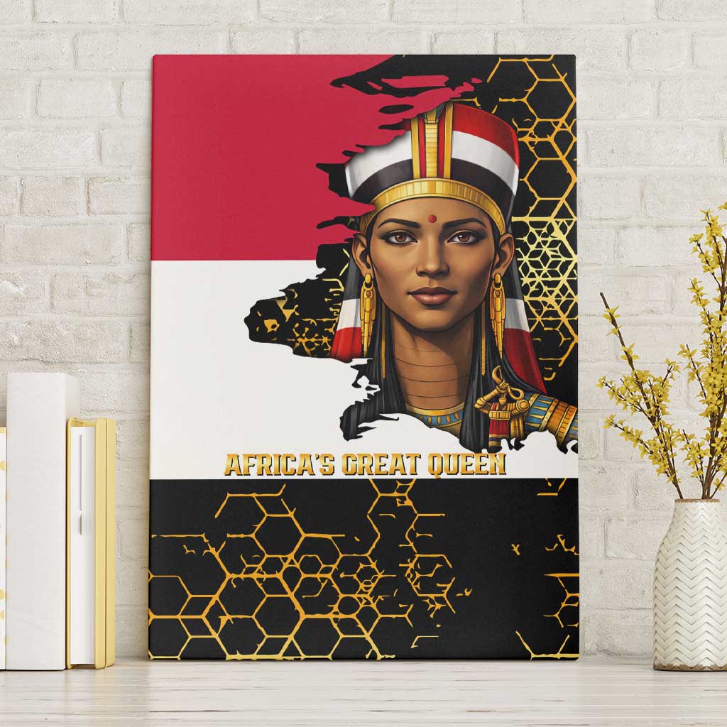 Hatshepsut Canvas Wall Art with Royal Portrait, Pre-Colonial Empires Text and Red-Black Honeycomb - Wonder Print Shop