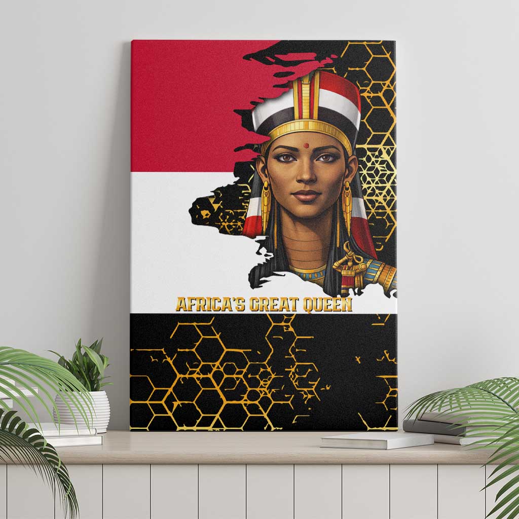 Hatshepsut Canvas Wall Art with Royal Portrait, Pre-Colonial Empires Text and Red-Black Honeycomb - Wonder Print Shop
