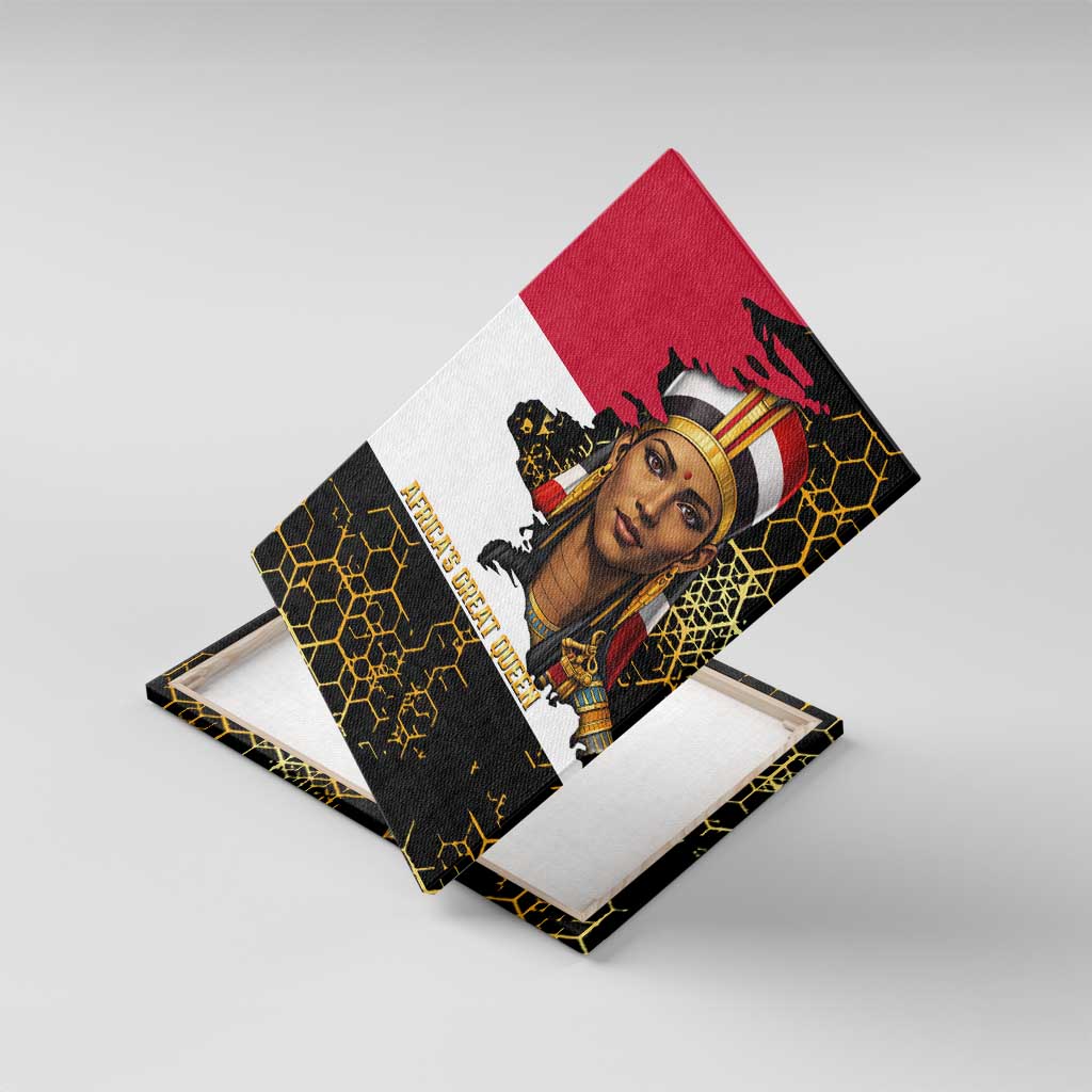 Hatshepsut Canvas Wall Art with Royal Portrait, Pre-Colonial Empires Text and Red-Black Honeycomb - Wonder Print Shop