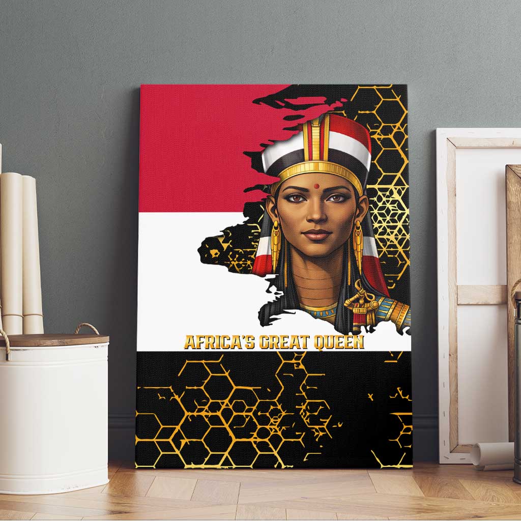 Hatshepsut Canvas Wall Art with Royal Portrait, Pre-Colonial Empires Text and Red-Black Honeycomb - Wonder Print Shop