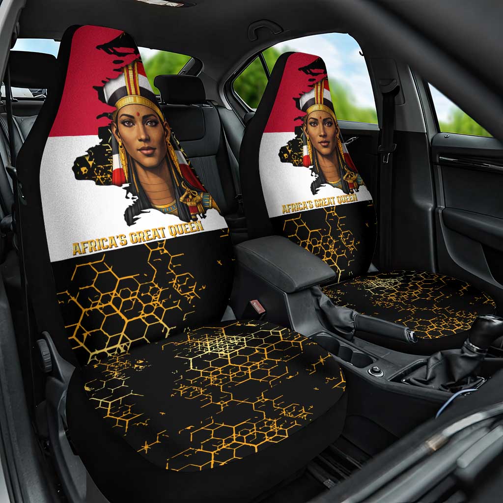 Hatshepsut Car Seat Cover with Royal Portrait, Pre-Colonial Empires Text and Red-Black Honeycomb - Wonder Print Shop
