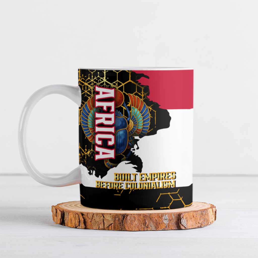Hatshepsut Ceramic Mug with Royal Portrait, Pre-Colonial Empires Text and Red-Black Honeycomb - Wonder Print Shop