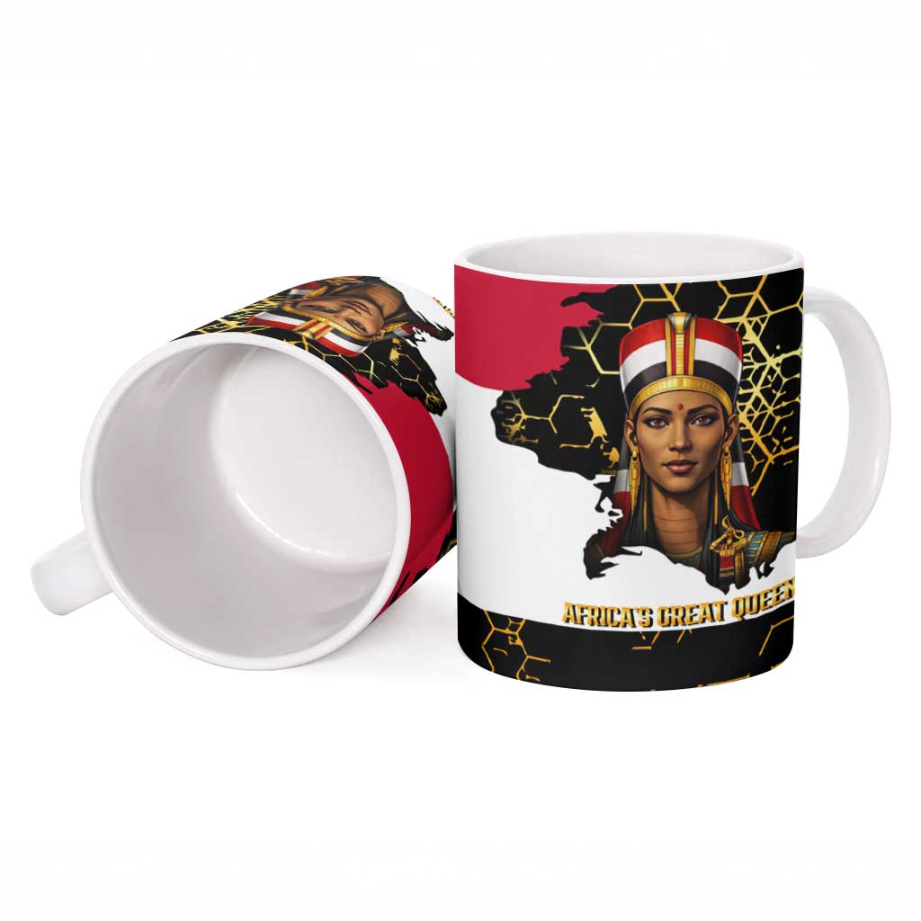 Hatshepsut Ceramic Mug with Royal Portrait, Pre-Colonial Empires Text and Red-Black Honeycomb - Wonder Print Shop