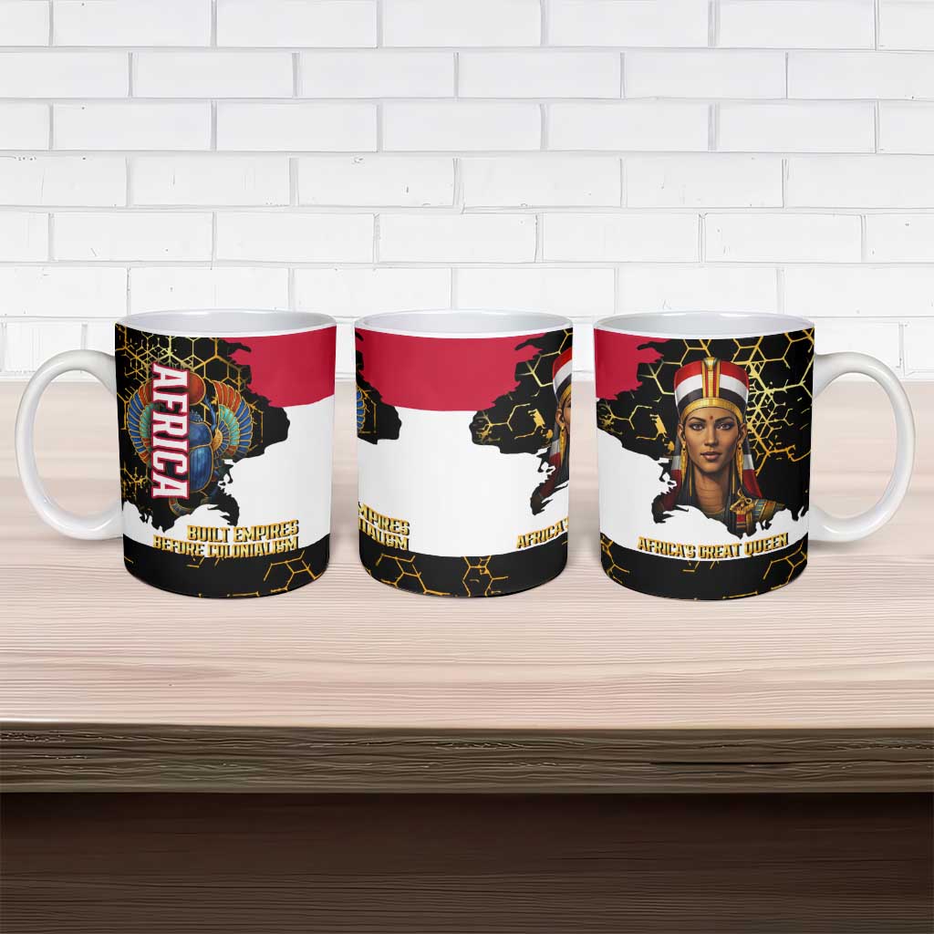 Hatshepsut Ceramic Mug with Royal Portrait, Pre-Colonial Empires Text and Red-Black Honeycomb - Wonder Print Shop