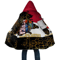 Hatshepsut Cloak with Royal Portrait, Pre-Colonial Empires Text and Red-Black Honeycomb - Wonder Print Shop