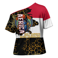 Hatshepsut Cross Shoulder Shirt with Royal Portrait, Pre-Colonial Empires Text and Red-Black Honeycomb - Wonder Print Shop