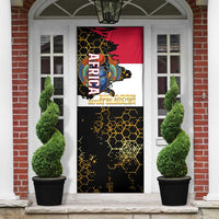 Hatshepsut Door Cover with Royal Portrait, Pre-Colonial Empires Text and Red-Black Honeycomb - Wonder Print Shop