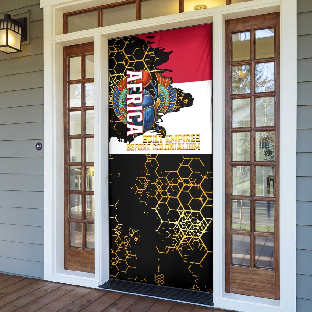 Hatshepsut Door Cover with Royal Portrait, Pre-Colonial Empires Text and Red-Black Honeycomb - Wonder Print Shop