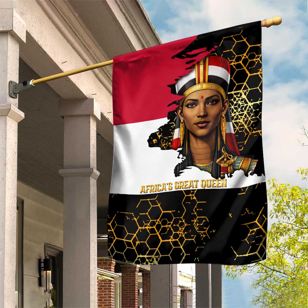 Hatshepsut Garden Flag with Royal Portrait, Pre-Colonial Empires Text and Red-Black Honeycomb - Wonder Print Shop