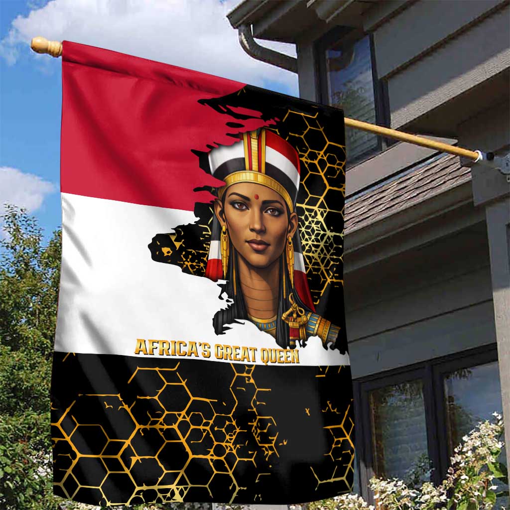 Hatshepsut Garden Flag with Royal Portrait, Pre-Colonial Empires Text and Red-Black Honeycomb - Wonder Print Shop