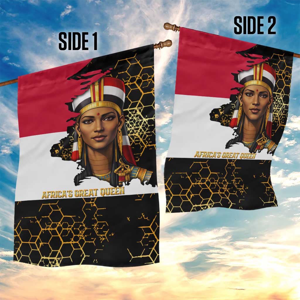 Hatshepsut Garden Flag with Royal Portrait, Pre-Colonial Empires Text and Red-Black Honeycomb - Wonder Print Shop
