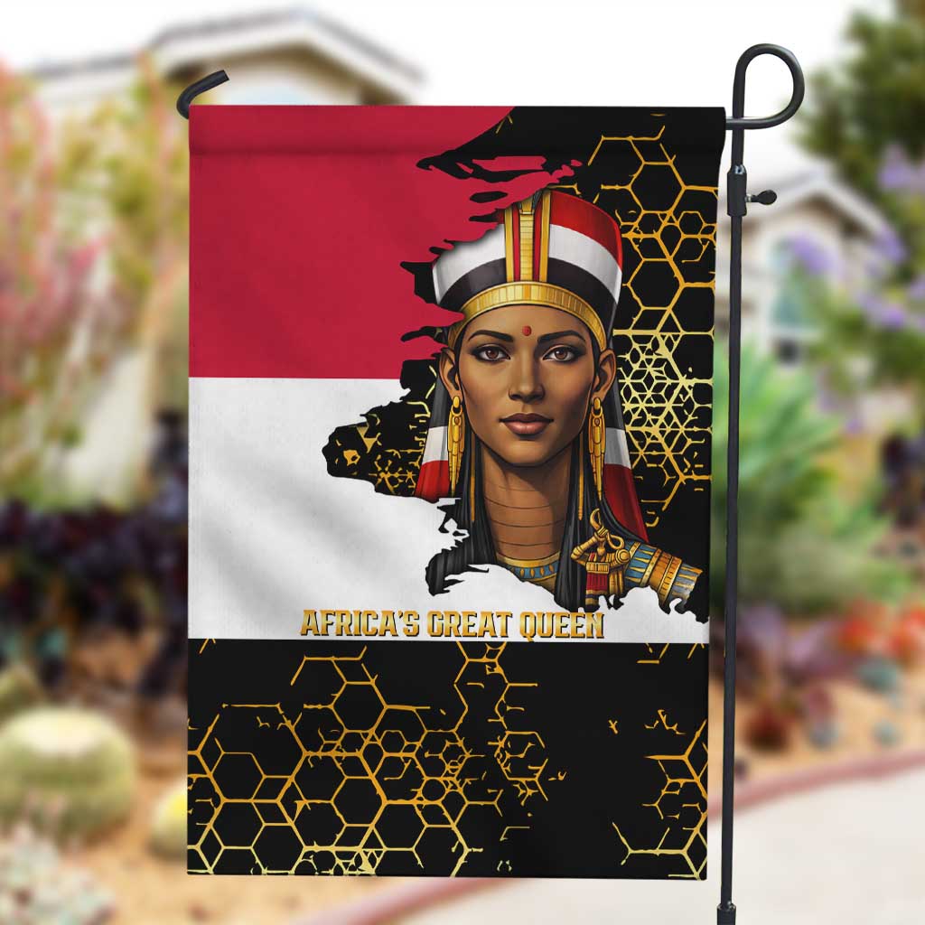 Hatshepsut Garden Flag with Royal Portrait, Pre-Colonial Empires Text and Red-Black Honeycomb - Wonder Print Shop