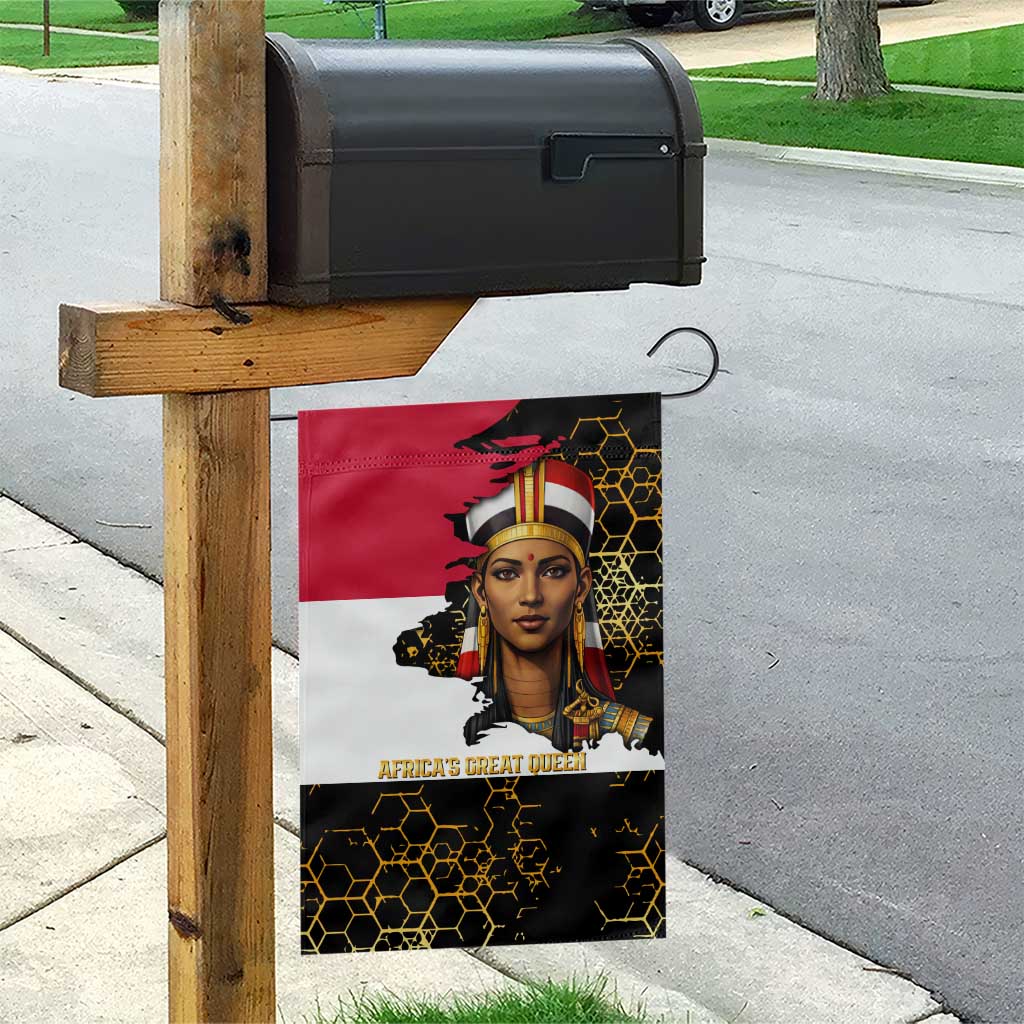 Hatshepsut Garden Flag with Royal Portrait, Pre-Colonial Empires Text and Red-Black Honeycomb - Wonder Print Shop