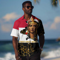 Hatshepsut Hawaiian Shirt with Royal Portrait, Pre-Colonial Empires Text and Red-Black Honeycomb - undefined