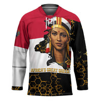 Hatshepsut Hockey Jersey with Royal Portrait, Pre-Colonial Empires Text and Red-Black Honeycomb - Wonder Print Shop