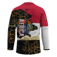 Hatshepsut Hockey Jersey with Royal Portrait, Pre-Colonial Empires Text and Red-Black Honeycomb - Wonder Print Shop