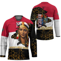 Hatshepsut Hockey Jersey with Royal Portrait, Pre-Colonial Empires Text and Red-Black Honeycomb - Wonder Print Shop