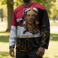 Hatshepsut Hockey Jersey with Royal Portrait, Pre-Colonial Empires Text and Red-Black Honeycomb - Wonder Print Shop