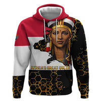 Hatshepsut Hoodie with Royal Portrait, Pre-Colonial Empires Text and Red-Black Honeycomb - Wonder Print Shop