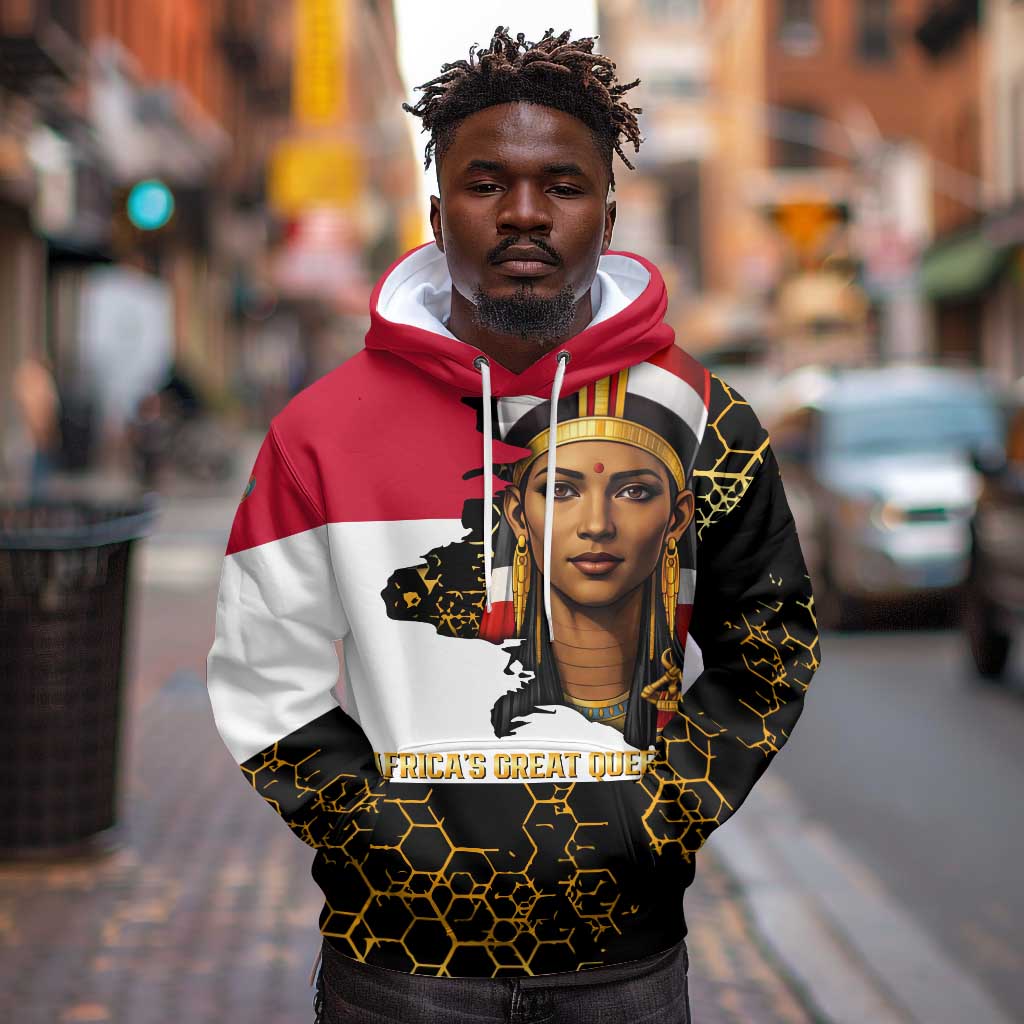Hatshepsut Hoodie with Royal Portrait, Pre-Colonial Empires Text and Red-Black Honeycomb - Wonder Print Shop