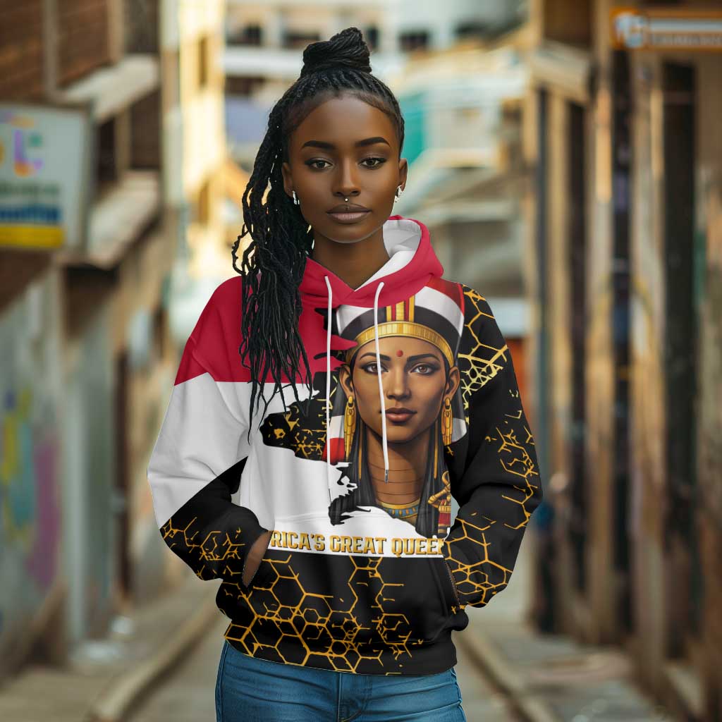 Hatshepsut Hoodie with Royal Portrait, Pre-Colonial Empires Text and Red-Black Honeycomb - Wonder Print Shop