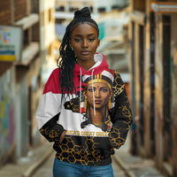 Hatshepsut Hoodie with Royal Portrait, Pre-Colonial Empires Text and Red-Black Honeycomb - Wonder Print Shop