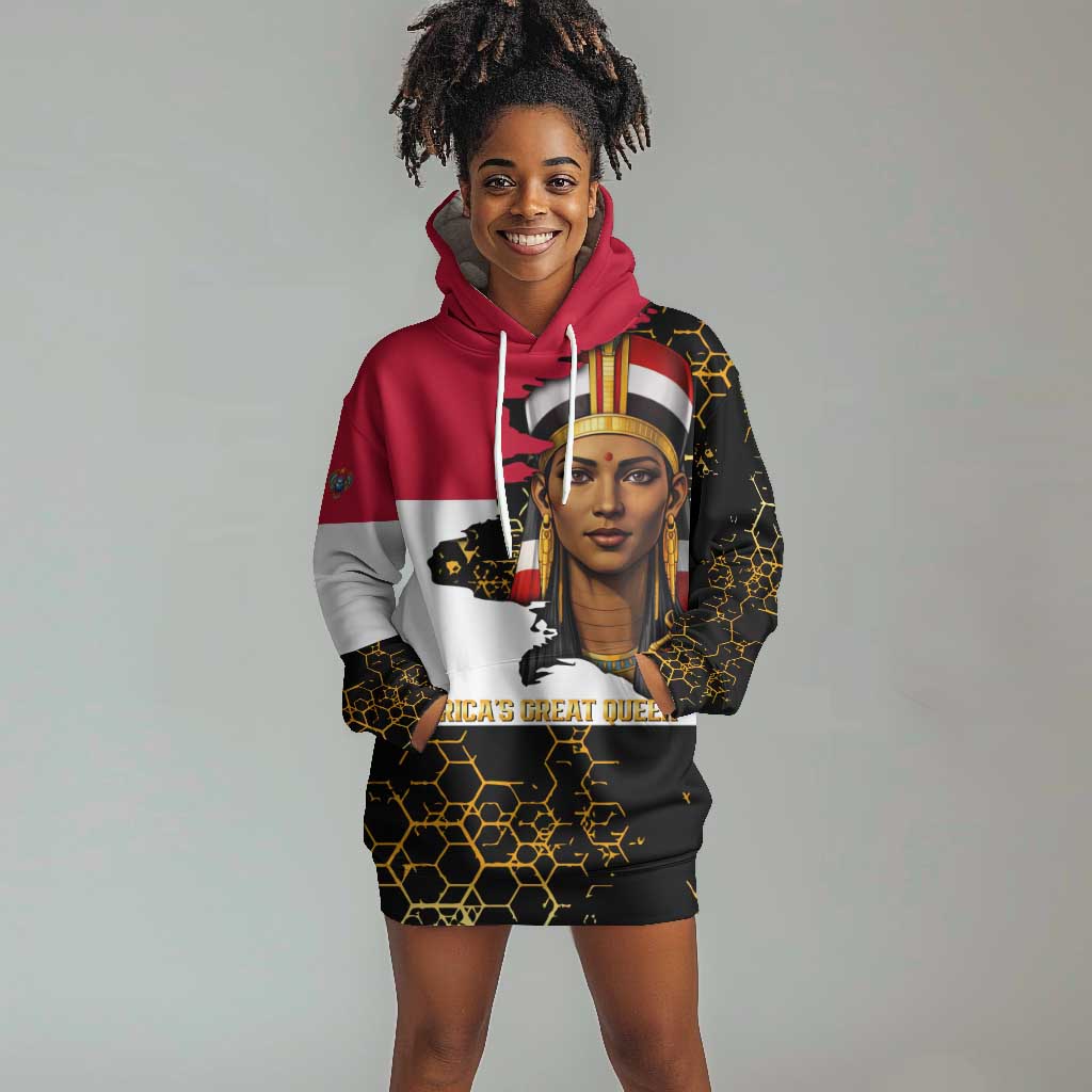 Hatshepsut Hoodie Dress with Royal Portrait, Pre-Colonial Empires Text and Red-Black Honeycomb - Wonder Print Shop