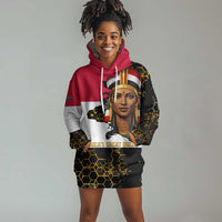 Hatshepsut Hoodie Dress with Royal Portrait, Pre-Colonial Empires Text and Red-Black Honeycomb - Wonder Print Shop