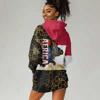 Hatshepsut Hoodie Dress with Royal Portrait, Pre-Colonial Empires Text and Red-Black Honeycomb - Wonder Print Shop