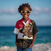 Hatshepsut Kid Hawaiian Shirt with Royal Portrait, Pre-Colonial Empires Text and Red-Black Honeycomb - Wonder Print Shop