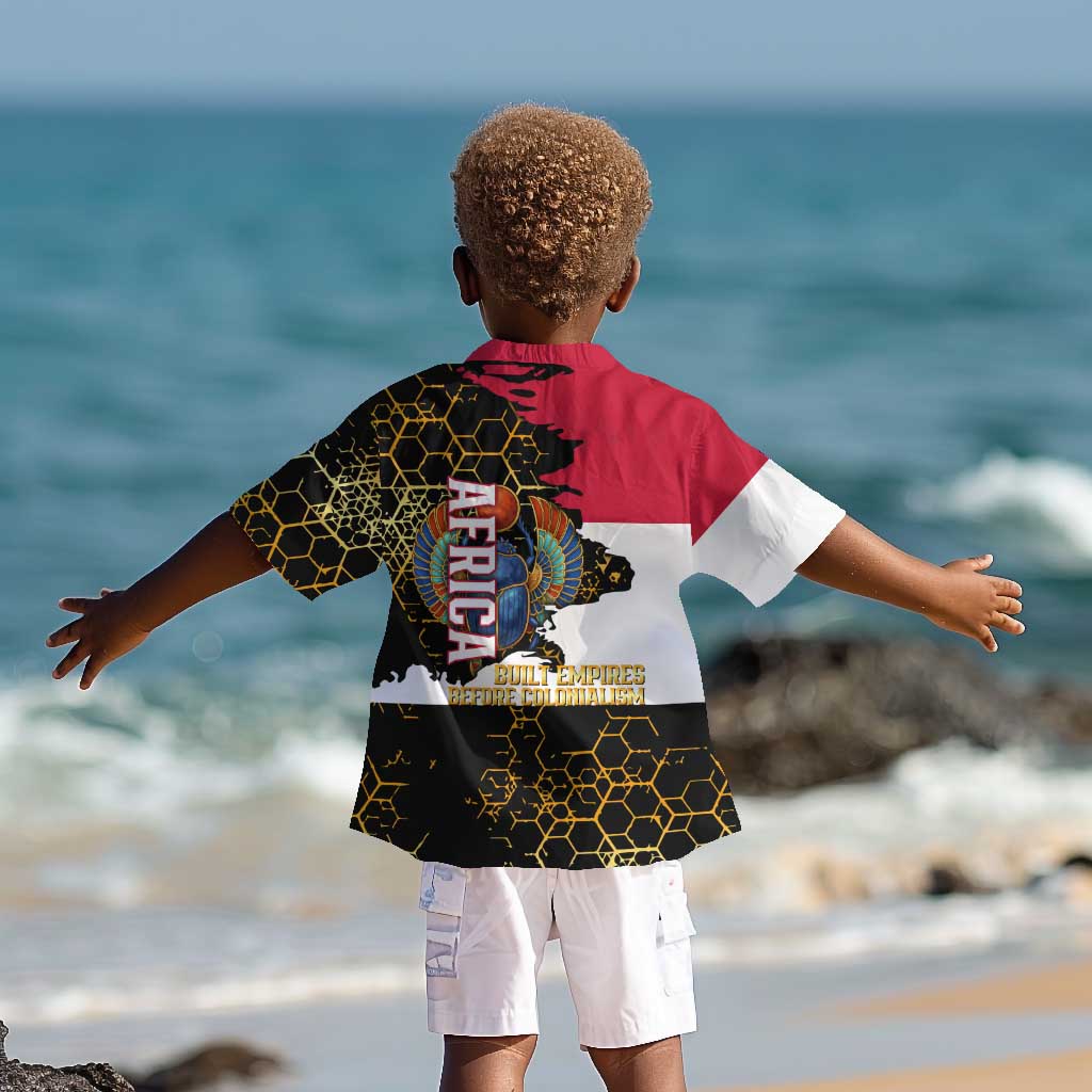 Hatshepsut Kid Hawaiian Shirt with Royal Portrait, Pre-Colonial Empires Text and Red-Black Honeycomb - Wonder Print Shop