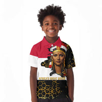 Hatshepsut Kid Polo Shirt with Royal Portrait, Pre-Colonial Empires Text and Red-Black Honeycomb - Wonder Print Shop