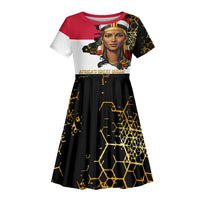 Hatshepsut Kid Short Sleeve Dress with Royal Portrait, Pre-Colonial Empires Text and Red-Black Honeycomb - Wonder Print Shop