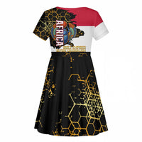 Hatshepsut Kid Short Sleeve Dress with Royal Portrait, Pre-Colonial Empires Text and Red-Black Honeycomb - Wonder Print Shop