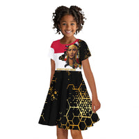 Hatshepsut Kid Short Sleeve Dress with Royal Portrait, Pre-Colonial Empires Text and Red-Black Honeycomb - Wonder Print Shop