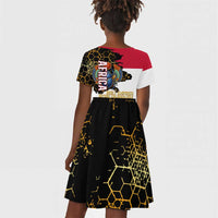 Hatshepsut Kid Short Sleeve Dress with Royal Portrait, Pre-Colonial Empires Text and Red-Black Honeycomb - Wonder Print Shop