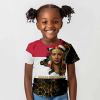 Hatshepsut Kid T shirt with Royal Portrait, Pre-Colonial Empires Text and Red-Black Honeycomb - Wonder Print Shop