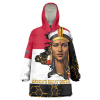 Hatshepsut Kid Wearable Blanket Hoodie with Royal Portrait, Pre-Colonial Empires Text and Red-Black Honeycomb - Wonder Print Shop