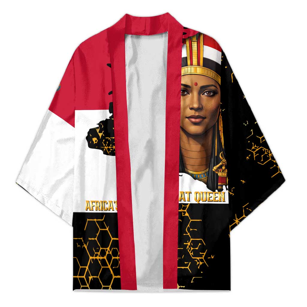 Hatshepsut Kimono with Royal Portrait, Pre-Colonial Empires Text and Red-Black Honeycomb - Wonder Print Shop