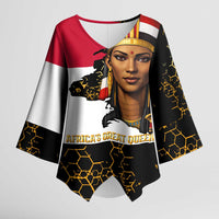 Hatshepsut Kimono Sleeve Blouse with Royal Portrait, Pre-Colonial Empires Text and Red-Black Honeycomb - Wonder Print Shop