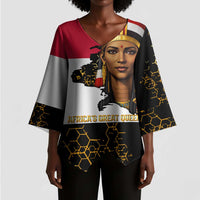 Hatshepsut Kimono Sleeve Blouse with Royal Portrait, Pre-Colonial Empires Text and Red-Black Honeycomb - Wonder Print Shop
