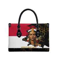 Hatshepsut Leather Bag with Royal Portrait, Pre-Colonial Empires Text and Red-Black Honeycomb - Wonder Print Shop